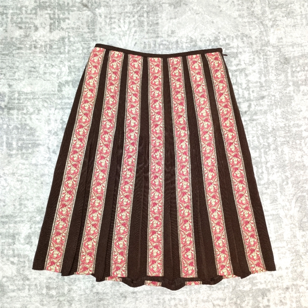 Loft Brown Pink Tan Silk floral Print skirt Size 2